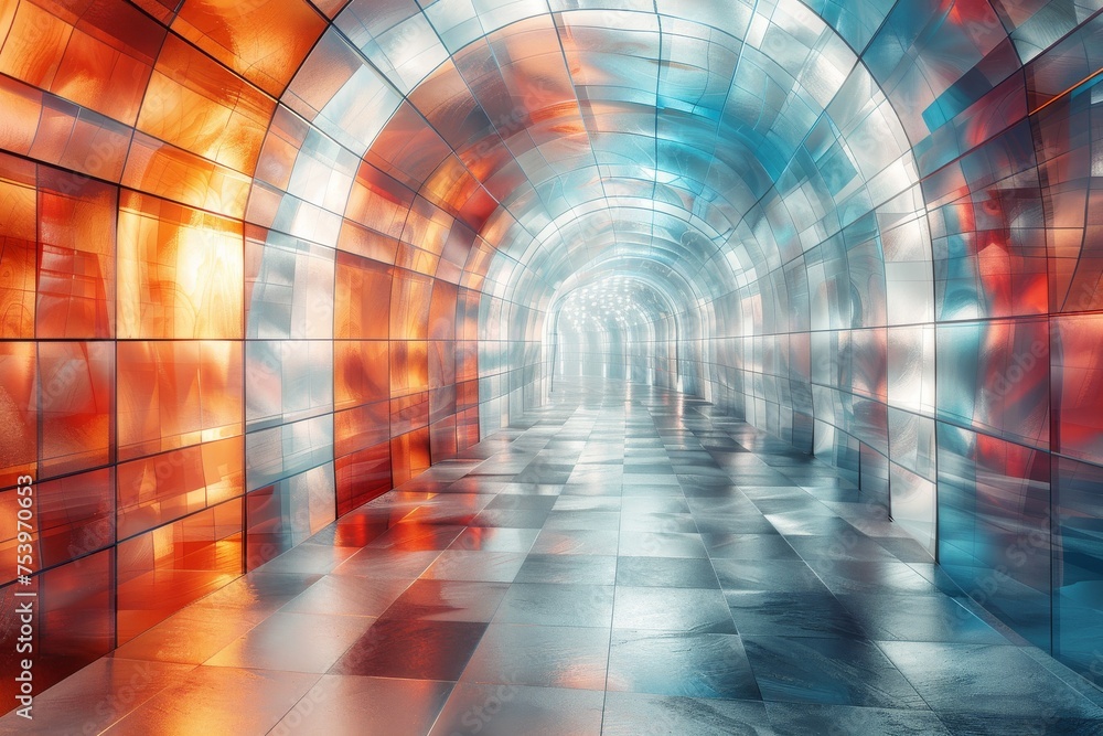 Aufkleber a visually striking image of a futuristic abstract tunnel with a vibrant play of metallic red tones 