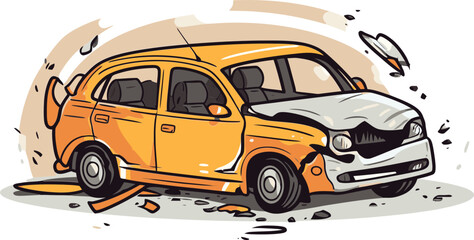 High Quality Vector Graphic Illustrating a Car Accident at a Stop Sign