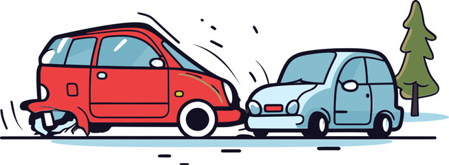 Detailed Vector Graphic Illustrating a Vehicle Collision at a Y Shaped Intersection