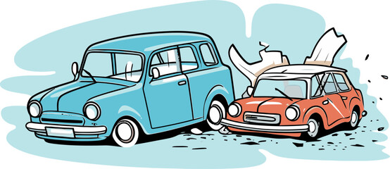 High Quality Vector Illustration of a Car Accident with Airbags Deployed