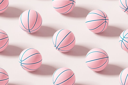 Fototapeta The pattern of Pink Basketball Balls on a Pink Background