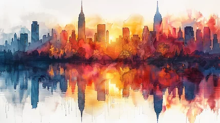 Wall murals Watercolor painting skyscraper watercolor painting of a city skyline by Jakob Gauermann