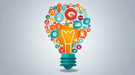 Creative light bulb with cloud of colorful application icon, Business software and social media networking service concept, Vector illustration modern template design.