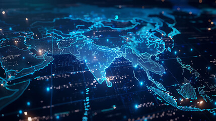 Global network digital map concept and connected cyber technology background.