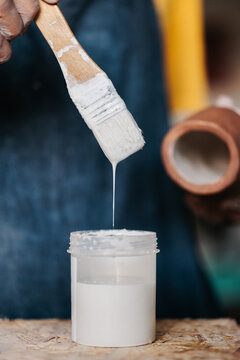 Pottery glazing brush detail