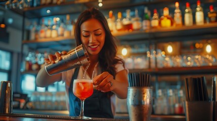 Woman making cocktail. Generative AI