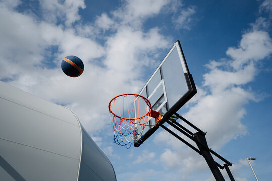 Basketball backboard with ball