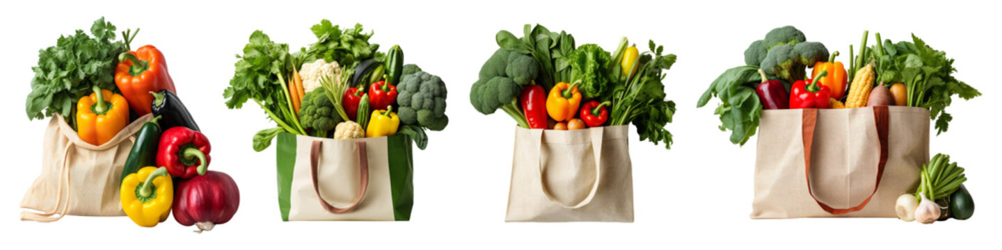 A bag filled with vegetables Isolated on transparent background, (PNG).