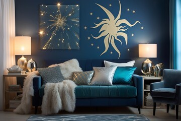 Zodiac Sign Wall Decals and Custom Decor: Celestial-Themed Bedroom Decors - obrazy, fototapety, plakaty