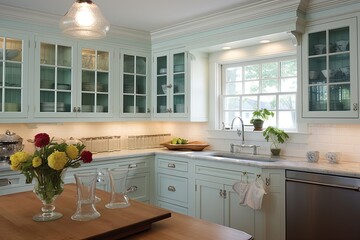 Fototapeta premium Glass-Front Charm: Captivating Cape Cod Kitchen Designs with Display Dishes