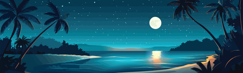 tropical beach at night isolated vector style