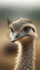 Close-up Portrait of a Nandu Bird. Detailed Nandu Bird Portrait in Natural Habitat.