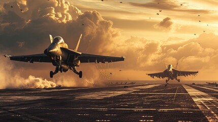 Military aircraft on an aircraft carrier