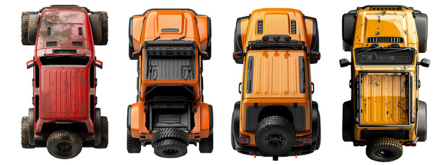 3D Icon set of Several Offroad Car in top view