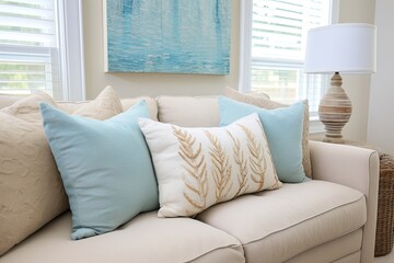 Coastal Grandmother Style Living Room Decor: Beach Inspired Throw Pillows Collection