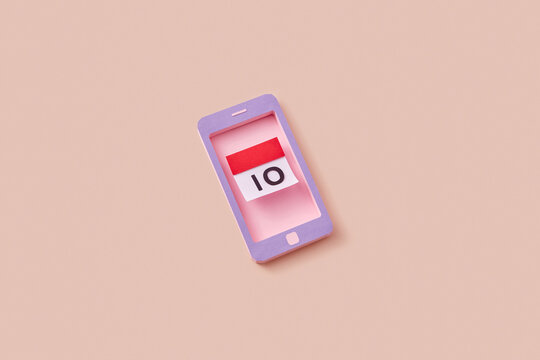 Colorful paper smartphone with calendar showing number 10