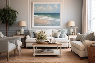 Ocean-Inspired Artwork: Coastal Grandmother Style Living Room Decor