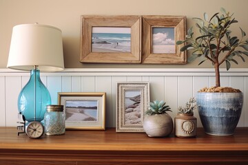 Vintage Coastal Grandmother Style Living Room Decor: Charming Photo Frames