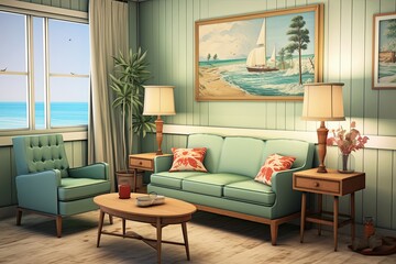 Coastal Grandmother Style Living Room Decor: Vintage Seaside Posters Delight