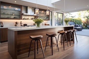 Fototapeta premium Contemporary Californian Kitchen Concepts: Bar Stools for Informal Dining Bliss