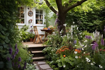 Fototapeta na wymiar Herb Garden Oasis: Cottage Style Garden Patio Inspirations for Fresh Flavors