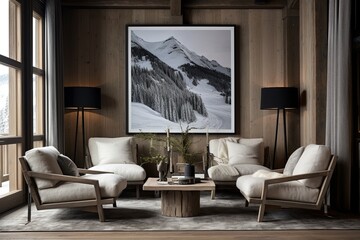 Alpine Cozy Chalet Living Room: Oversized Chairs and Artwork Inspirations