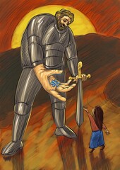Big knight and little girl