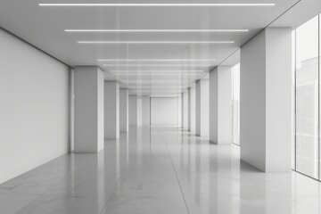empty long corridor in the modern office building.