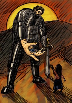 Big knight and little girl