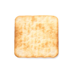 One crispy cracker isolated on white, top view. Delicious snack