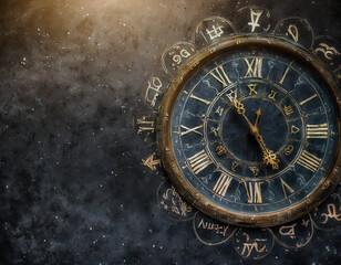 Vintage clock face on grunge background. Time is passing.