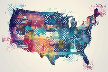 Map of America in American flag colours 