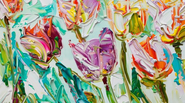 palet knife oil painting of tulip flowers 