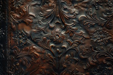 The detailed texture of an old leather book cover
