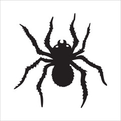 Vector black silhouette of small hairy spider can be used as graphic design and sticker 