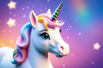 Beautiful horse unicorn portrait. Head of magical unicorn. Fairytale wallpaper, greetings card, print colorful unicorn.