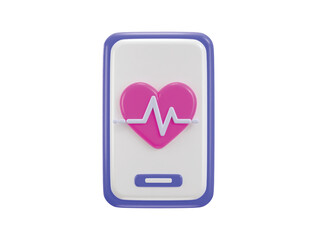 smartphone with pink heart on white pulse line icon 3d rendering vector illustration