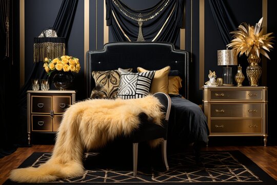 Flapper Glamour: Luxe Roaring Twenties Bedroom Designs with Opulent Textiles