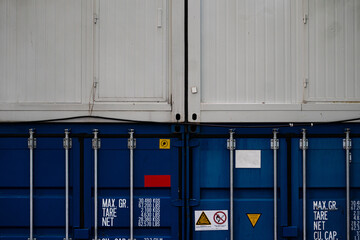 Close up of blocks of shipping containers 