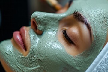 Fototapeta premium Face peeling mask,spa beauty treatment,skincare.Woman getting facial care by beautician at spa salon
