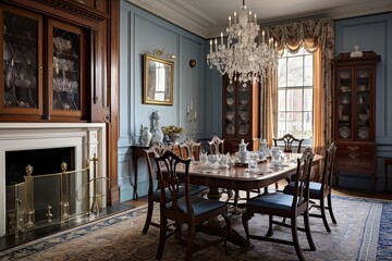 Fototapeta na wymiar Antique Furniture Elegance: Inside a Historic Georgian Townhouse's Formal Dining Room