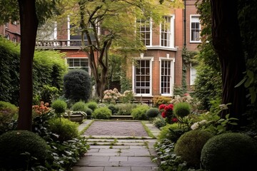 Obraz premium Georgian Townhouse Garden: Formal Design with Brick Pathways