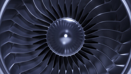 A large jet or airplane engine turbine with lot of silver blades.