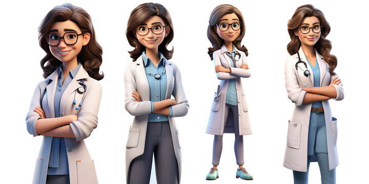 3D Cartoon Character of Various female doctor standing with crossing her arms