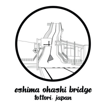 Circle Icon Eshima Ohashi Bridge. Vector illustration