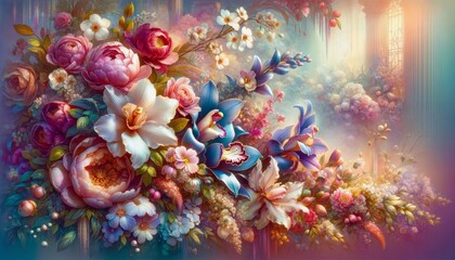 Fototapeta na wymiar Vibrant Floral Array: Magical Light Illumination