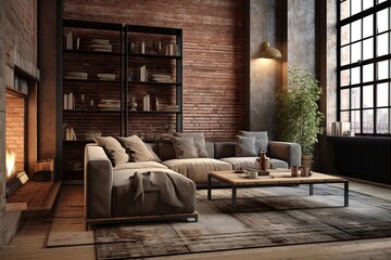 Industrial Chic Loft Living Room Ideas: Area Rug Awakening with Texture and Warmth