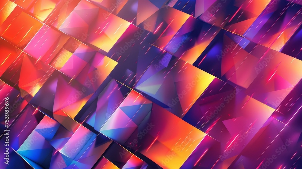 Wall mural geometric patterns with bright color gradients and light reflections