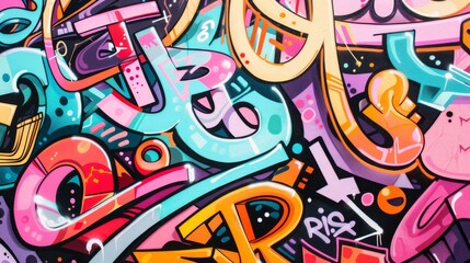 Graffiti spelling out inspirational quotes in creative lettering styles, surrounded by abstract elements