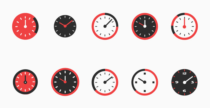 a set of nine clocks with different time zones